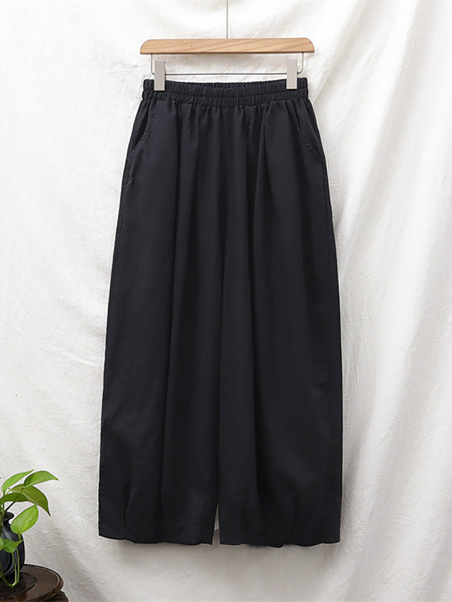Plus Size Women Cotton Linen Pocket Casual Lantern Pants