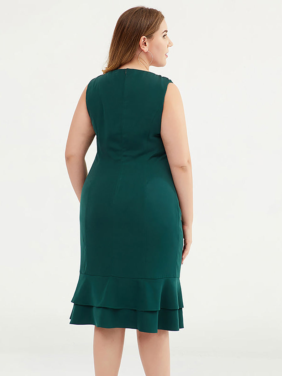 Plus Size Fashion Solid Color V-Neck Sleeveless Dress